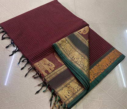 Kanchi Cotton Korvai Kattam Sarees - SH1012