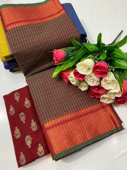 Chettinad  Checked Cotton Sarees - SH1010