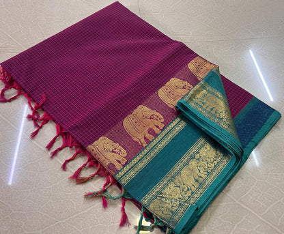 Kanchi Cotton Korvai Kattam Sarees - SH1012