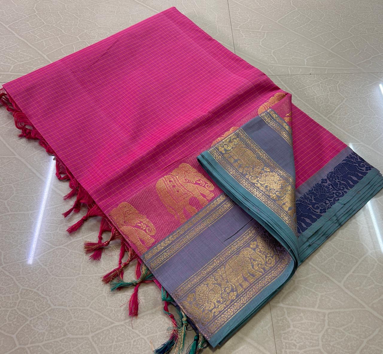 Kanchi Cotton Korvai Kattam Sarees - SH1012