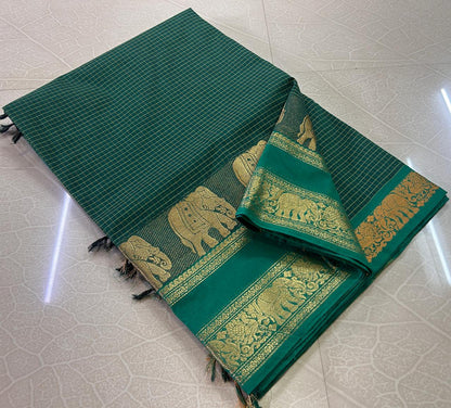 Kanchi Cotton Korvai Kattam Sarees - SH1012