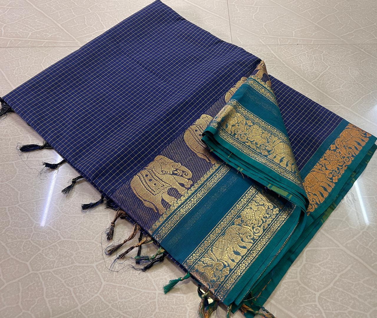 Kanchi Cotton Korvai Kattam Sarees - SH1012