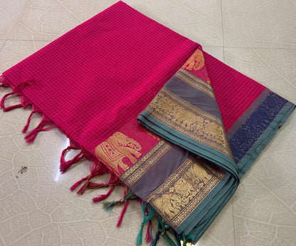 Kanchi Cotton Korvai Kattam Sarees - SH1012