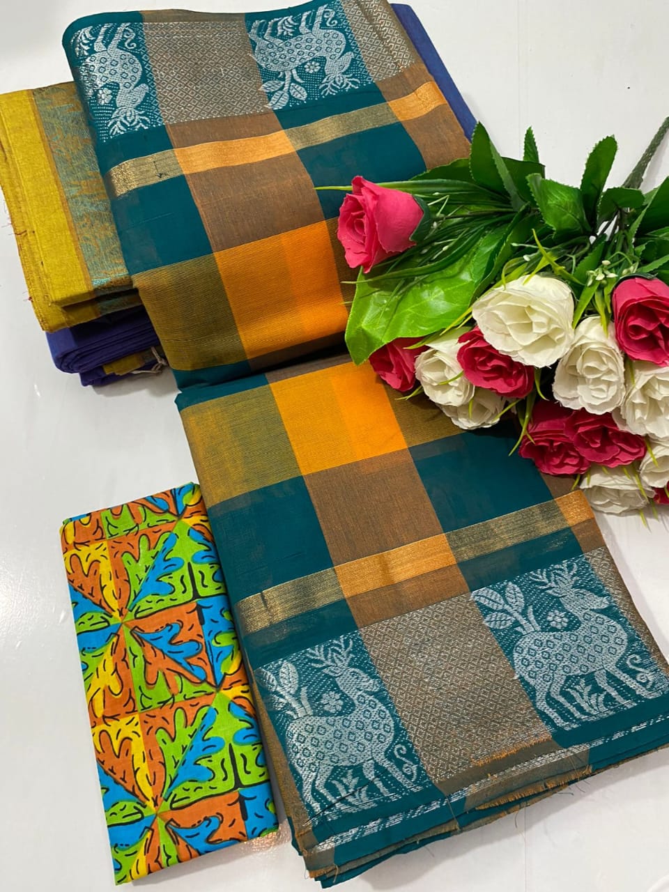 Chettinad  Checked Cotton Sarees - SH1010