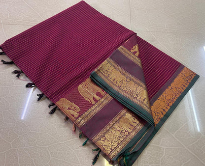 Kanchi Cotton Korvai Kattam Sarees - SH1012