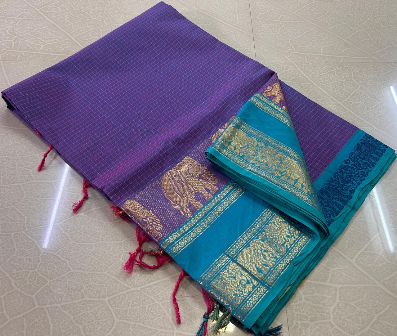 Kanchi Cotton Korvai Kattam Sarees - SH1012