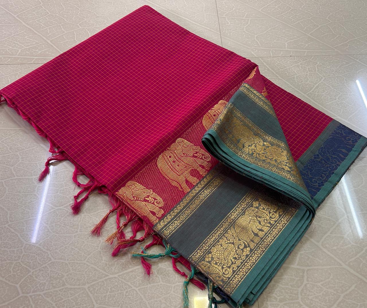 Kanchi Cotton Korvai Kattam Sarees - SH1012