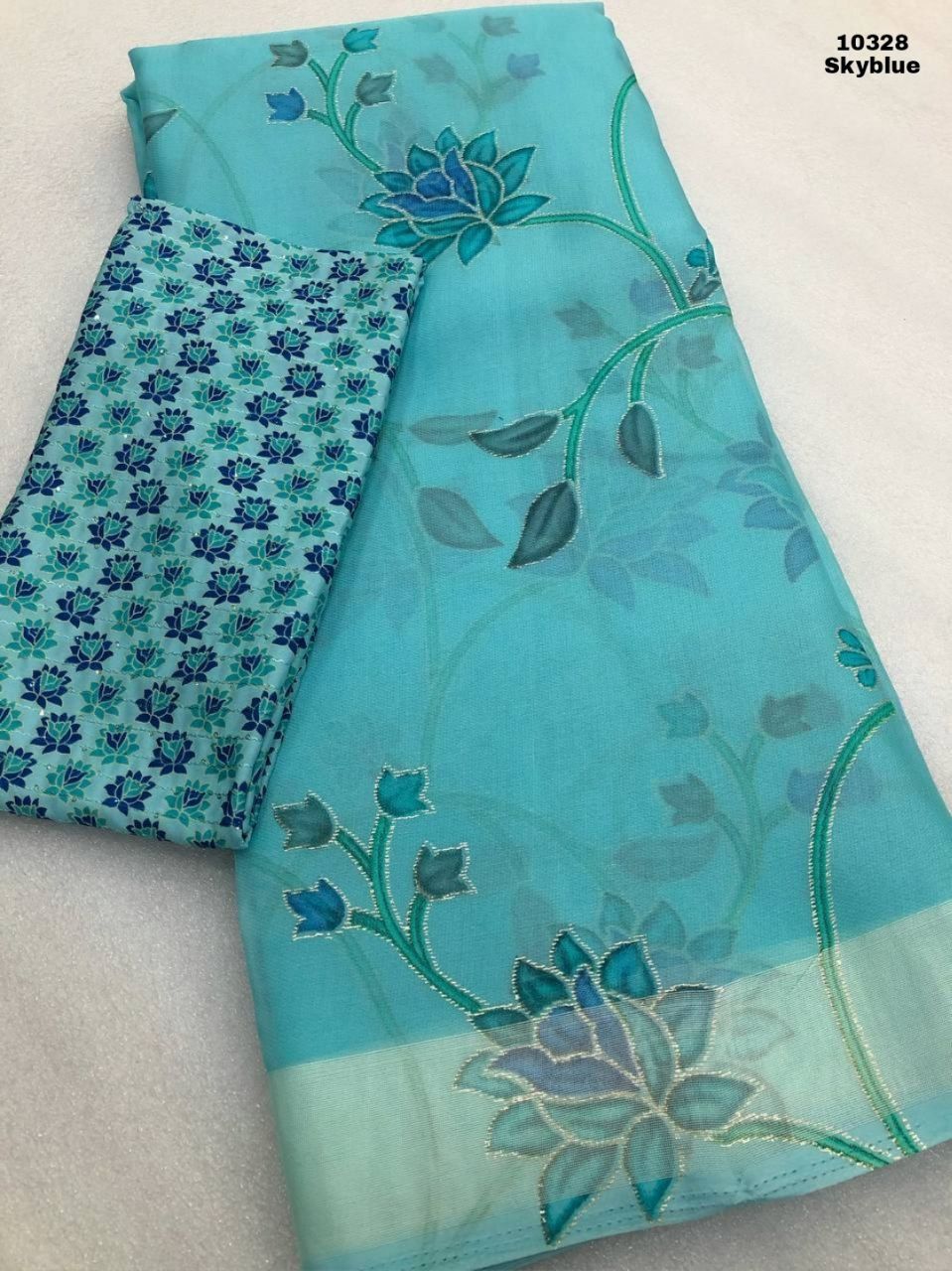 Organza Silk Floral Printed Sarees - SH0612