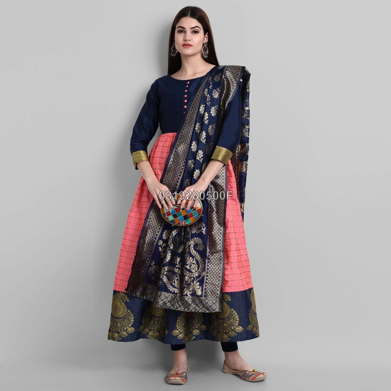 Ethnic Banarasi Kurta Set for Women-SHKS1155