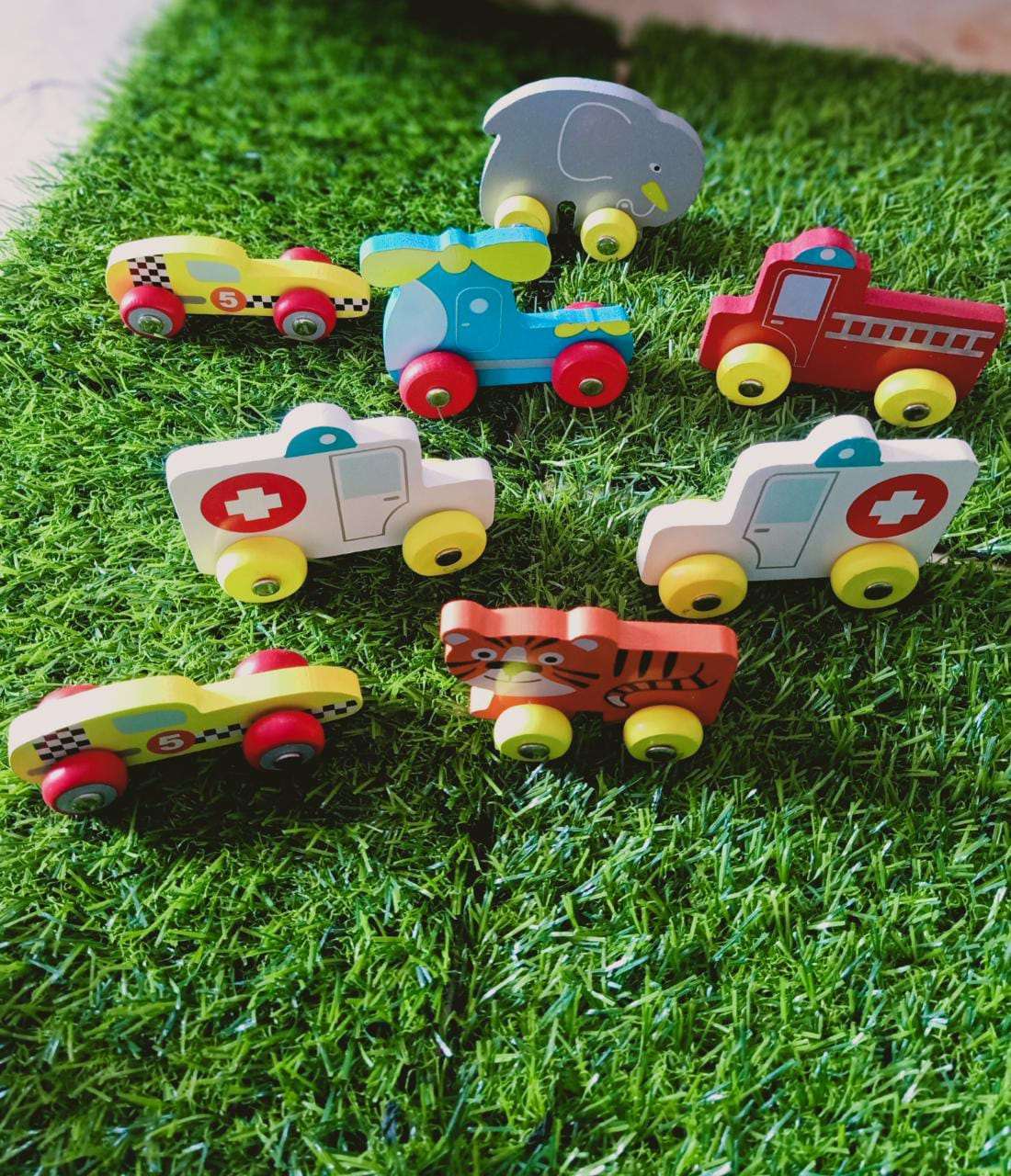 Coloured Wooden Vehicle Set Push Toy for Kids-SHTM1006