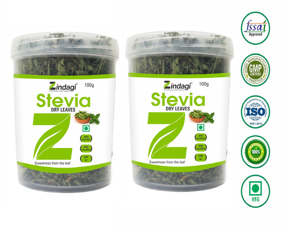 Zindagi Stevia Dry Leaves - Natural Stevia Leaf - Sugar-Free Stevia Sweetener (100 gm) - SHTZ1008