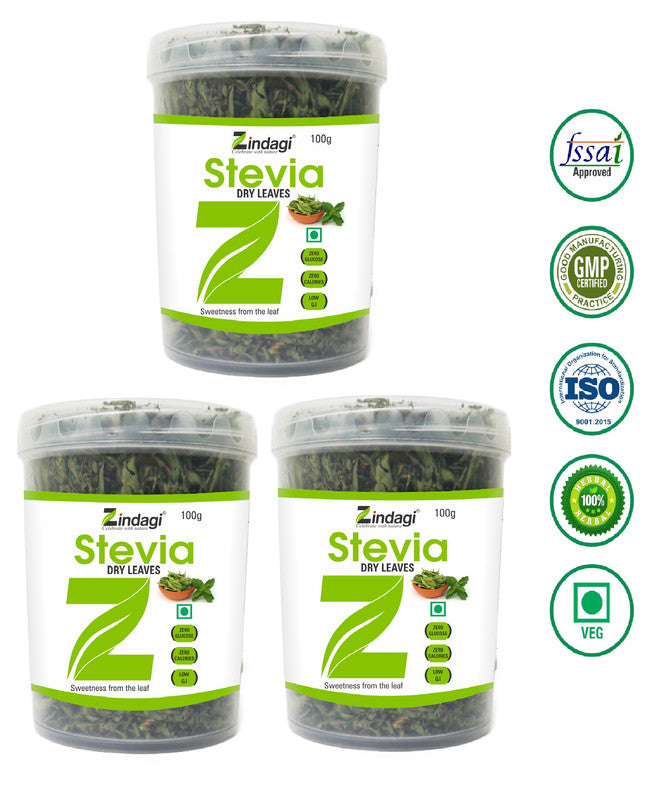 Zindagi Stevia Dry Leaves - Natural Stevia Leaf - Sugar-Free Stevia Sweetener (100 gm) - SHTZ1008