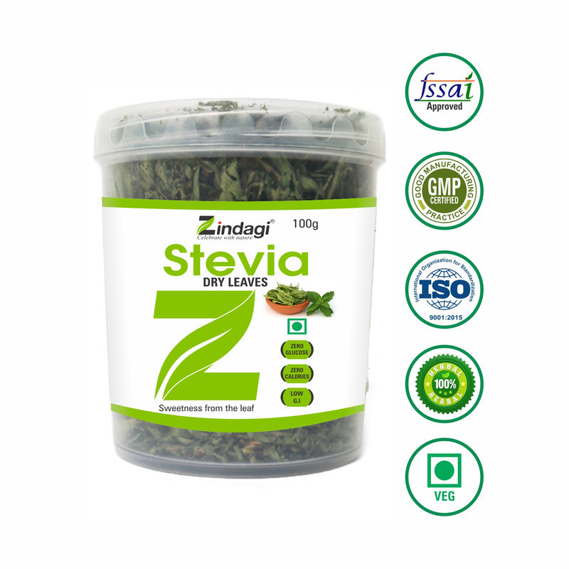 Zindagi Stevia Dry Leaves - Natural Stevia Leaf - Sugar-Free Stevia Sweetener (100 gm) - SHTZ1008