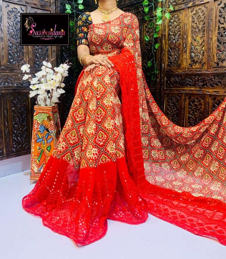 Beautiful Patola Print Georgette Saree Collections -SH0631