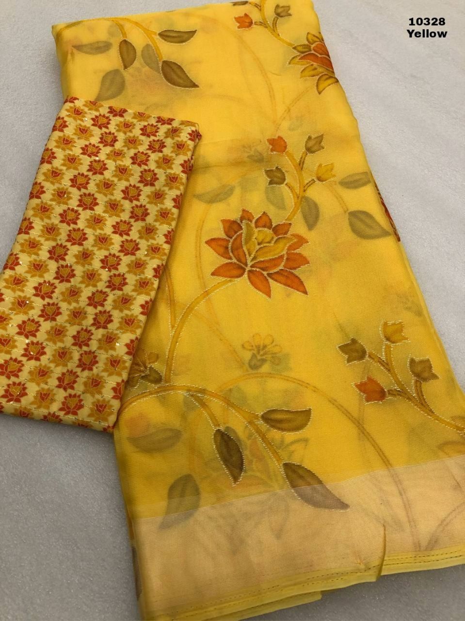 Organza Silk Floral Printed Sarees - SH0612
