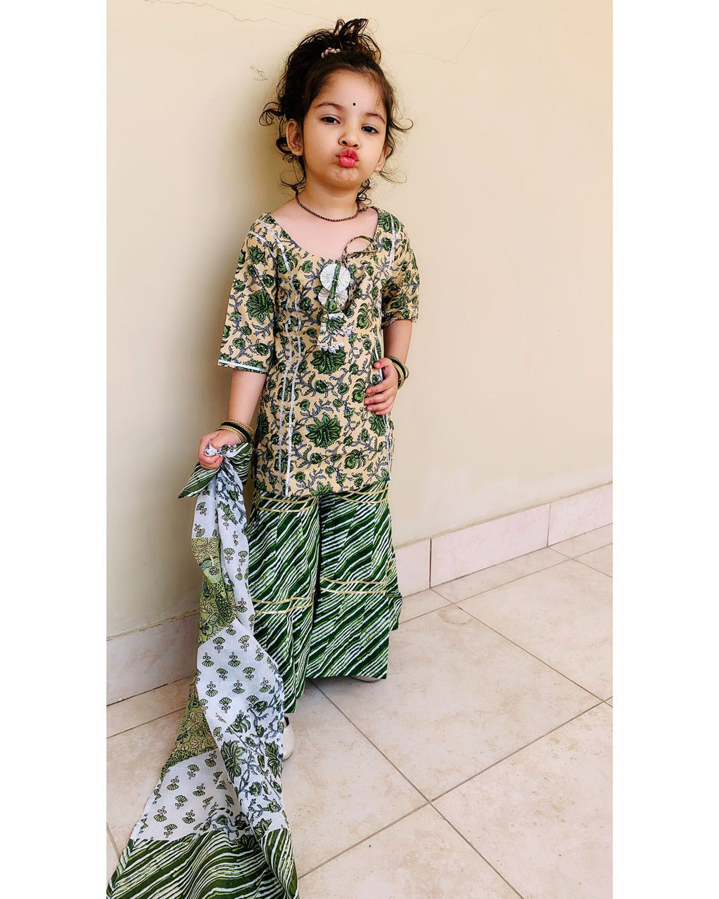 Kurti Sharara Dupatta Set for Girls-SHG1069