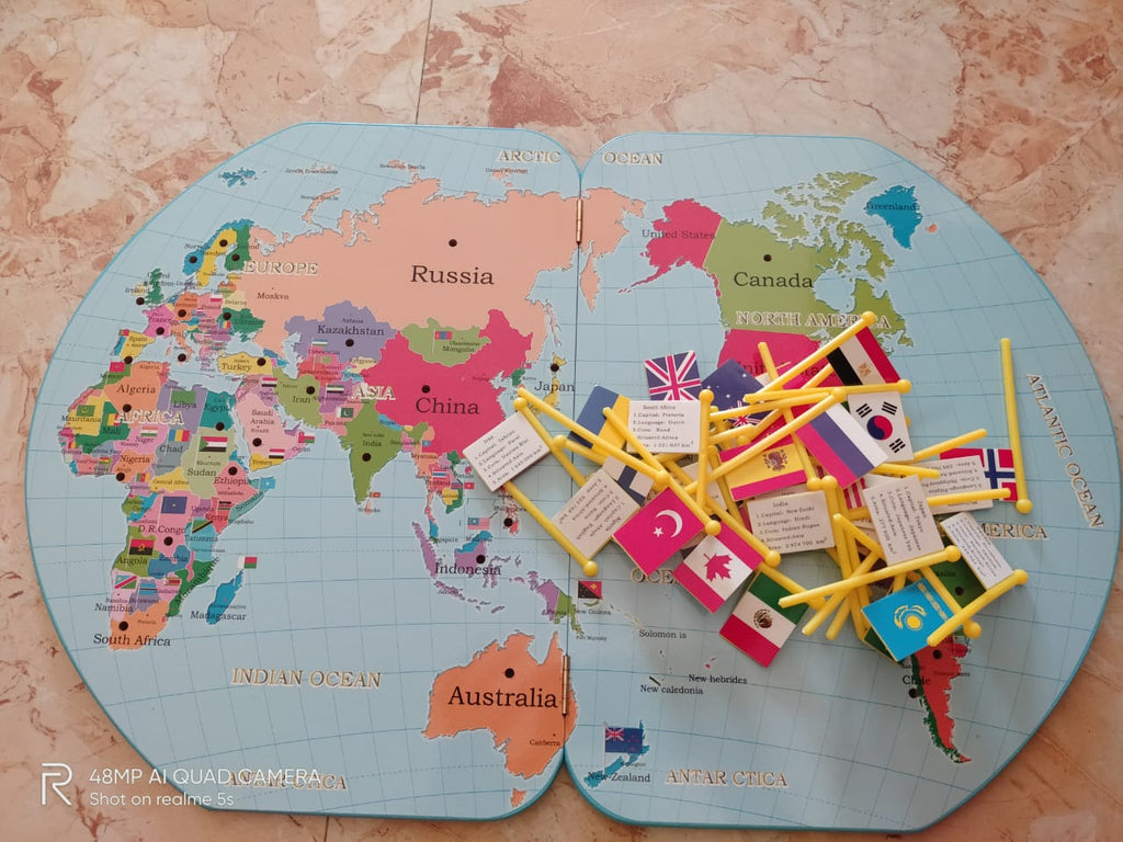 Wooden World Map with flags for Kids-SHTM1085