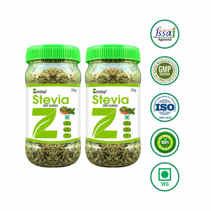 Zindagi Stevia Dry Leaves - Natural & Zero Calorie Sweetener - Stevia Sugar - Sugar-Free (35 gm Each) - SHTZ1004