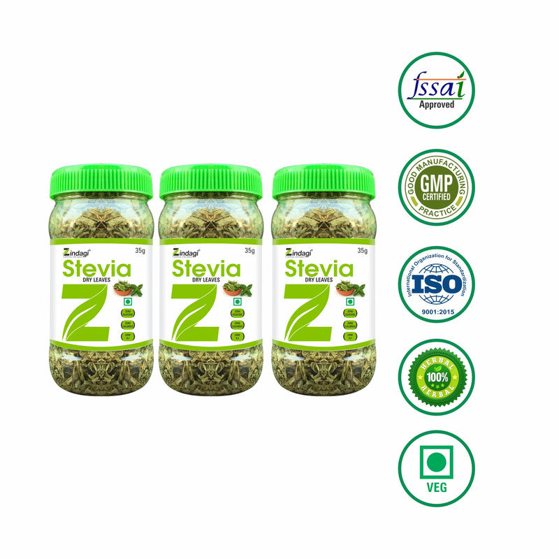 Zindagi Stevia Dry Leaves - Natural & Zero Calorie Sweetener - Stevia Sugar - Sugar-Free (35 gm Each) - SHTZ1004