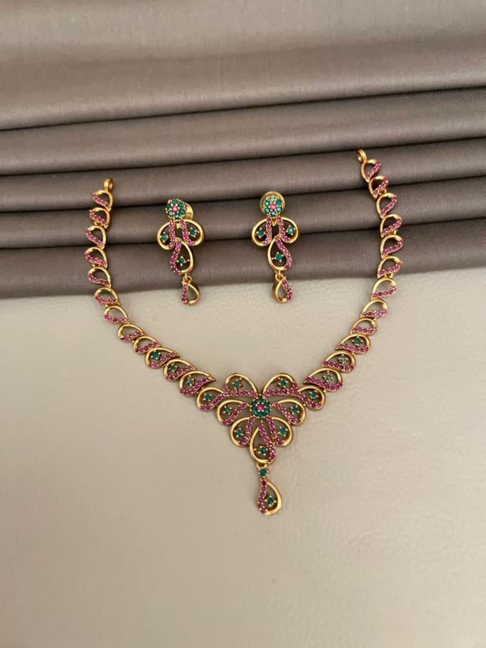 Elegant Stone Work Necklace Set- SHJ1008