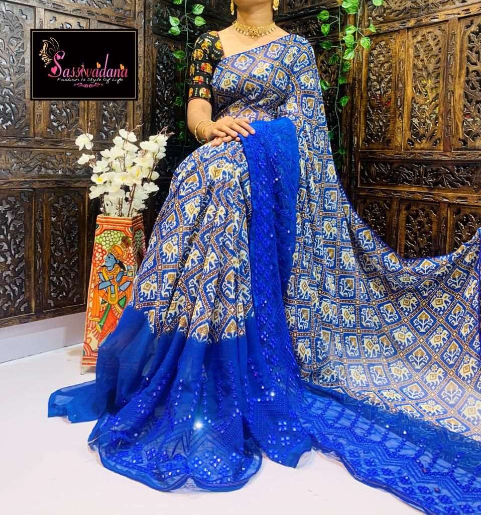 Beautiful Patola Print Georgette Saree Collections -SH0631
