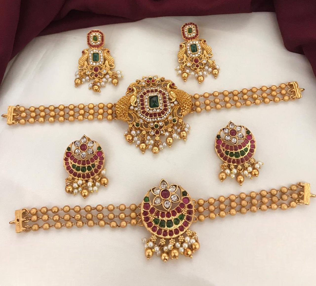 Ethnic Gold Finish Choker Combo for Women - SHJ1007