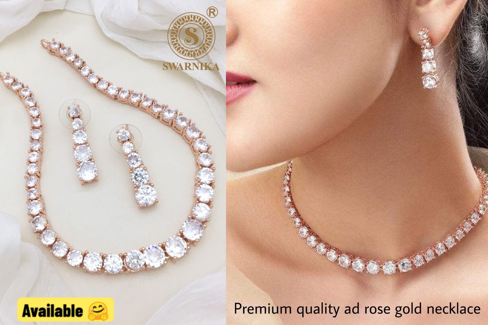Trendy AD Rose Gold Neck Set- SHJ1096