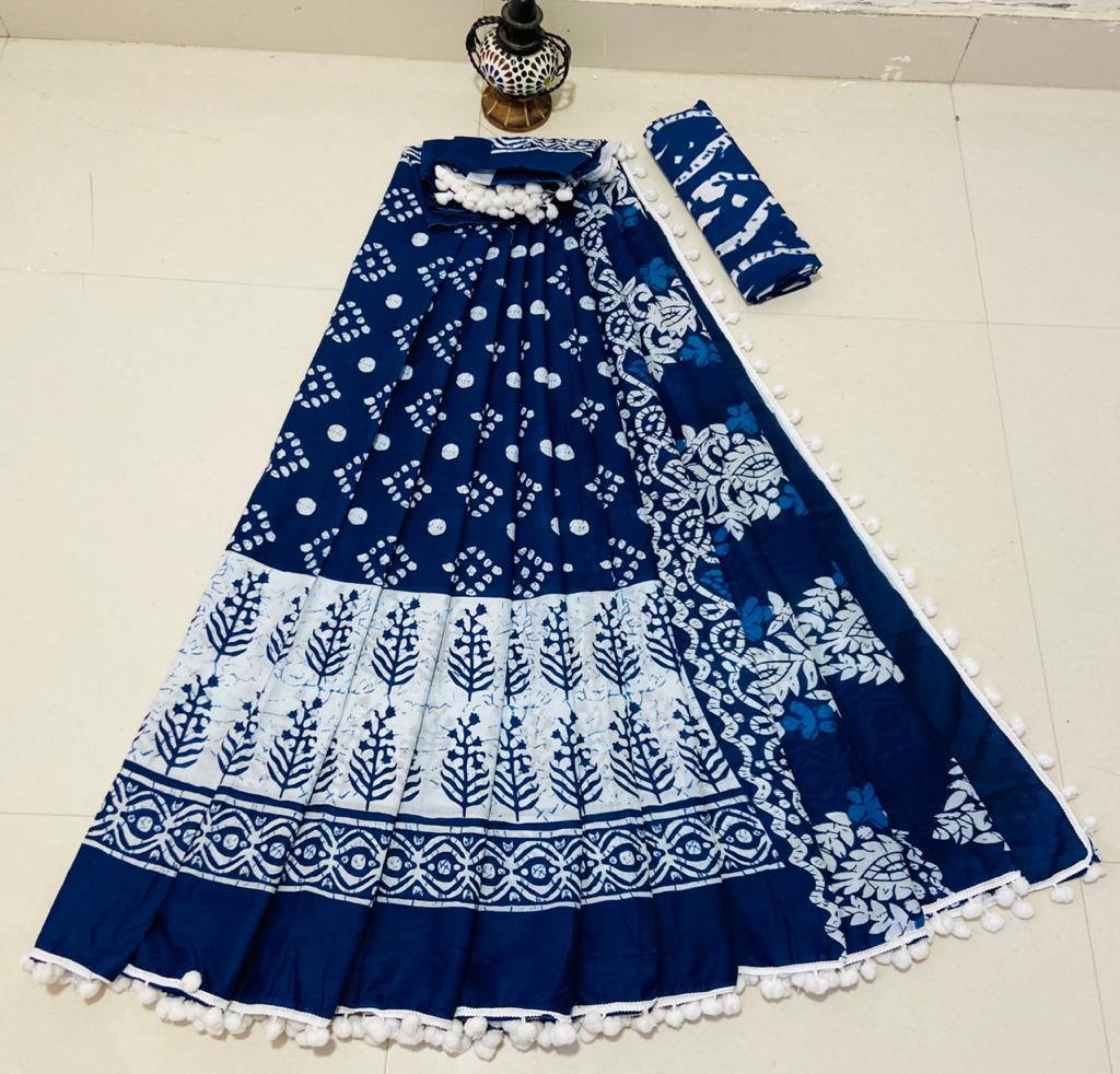 Women's Cotton Mulmul Saree With Blouse Piece-SH0563