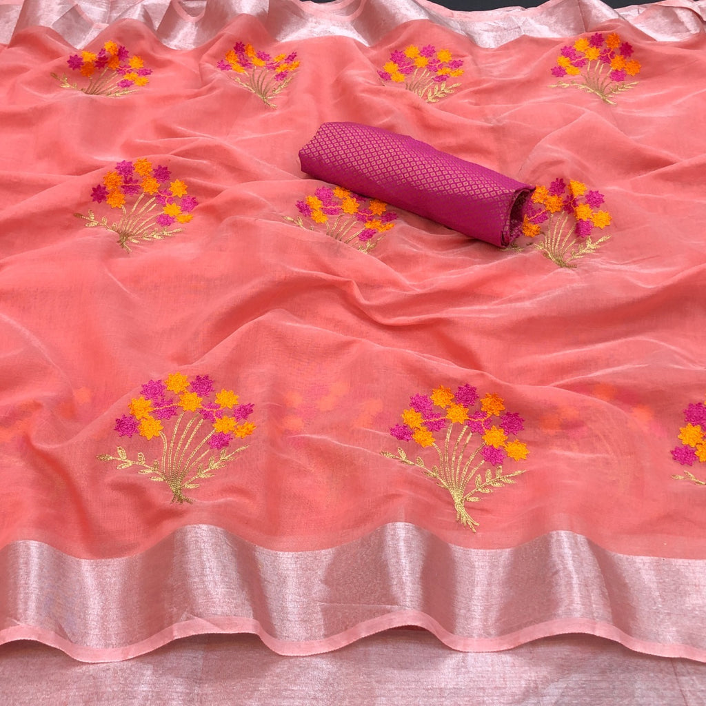 Embroidered Chanderi Cotton Saree-SH0554