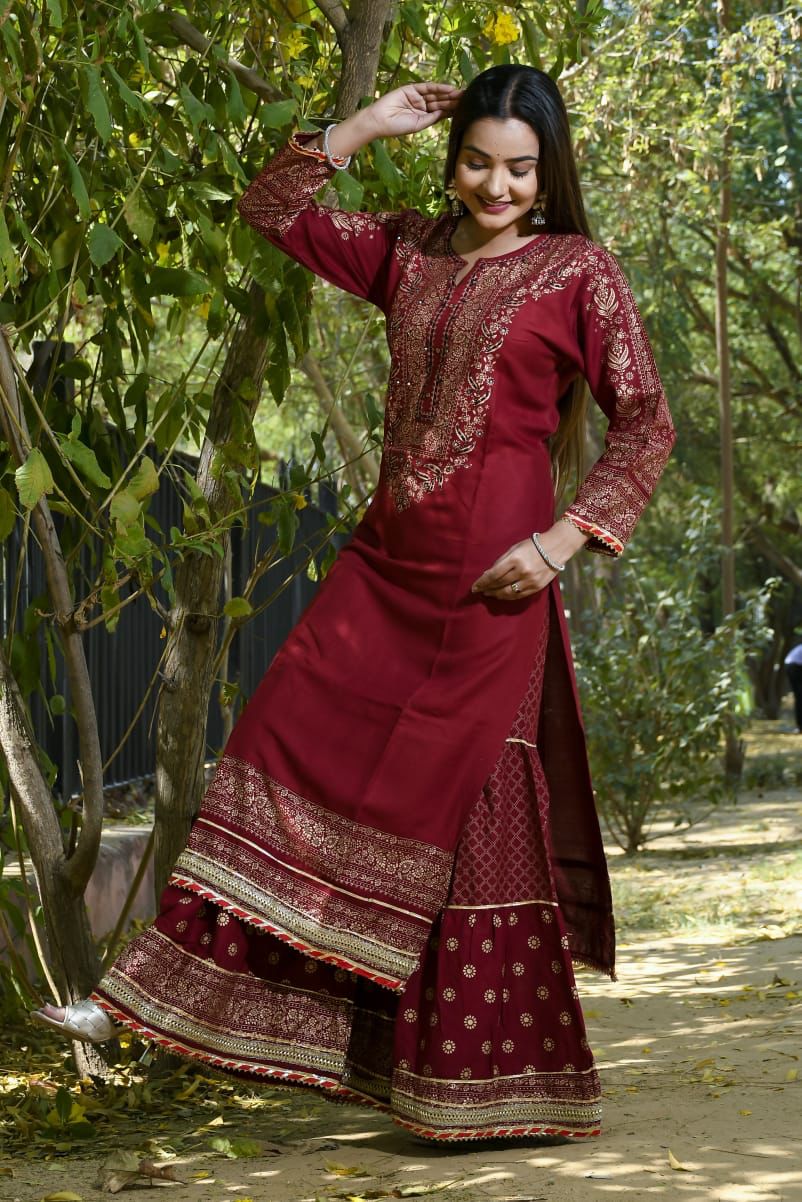 Ethnic Handwork Kurta Sharara Sets for Women-SHKS1139