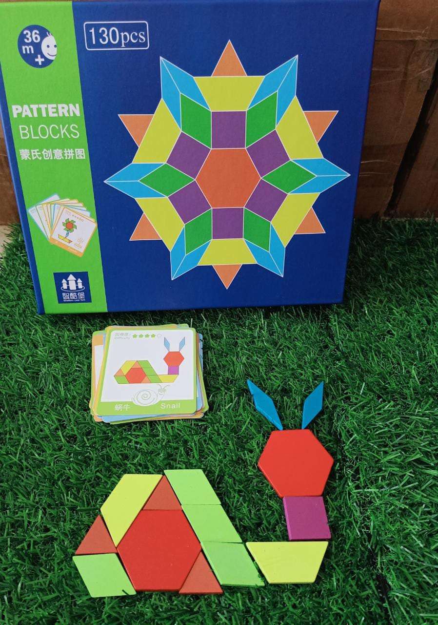 130 Pieces Colorful Pattern Blocks Toys for Kids-SHTM1133