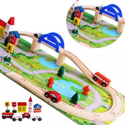 Wooden Rail Overpass Train Track Set for Kids-SHTM1004