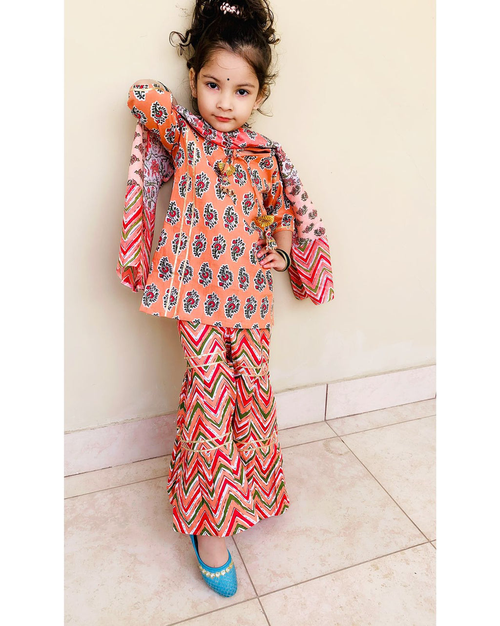 Kurti Sharara Dupatta Set for Girls-SHG1069