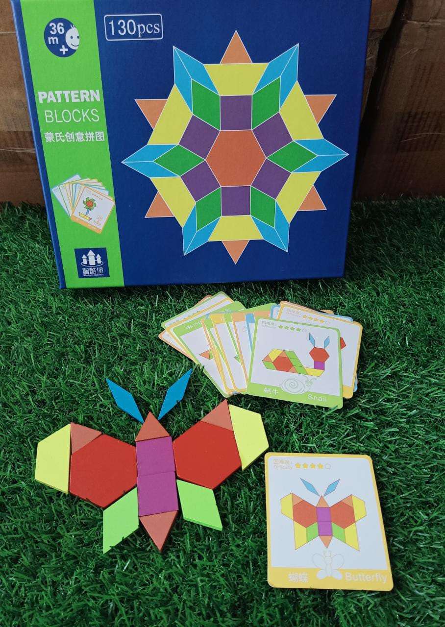 130 Pieces Colorful Pattern Blocks Toys for Kids-SHTM1133