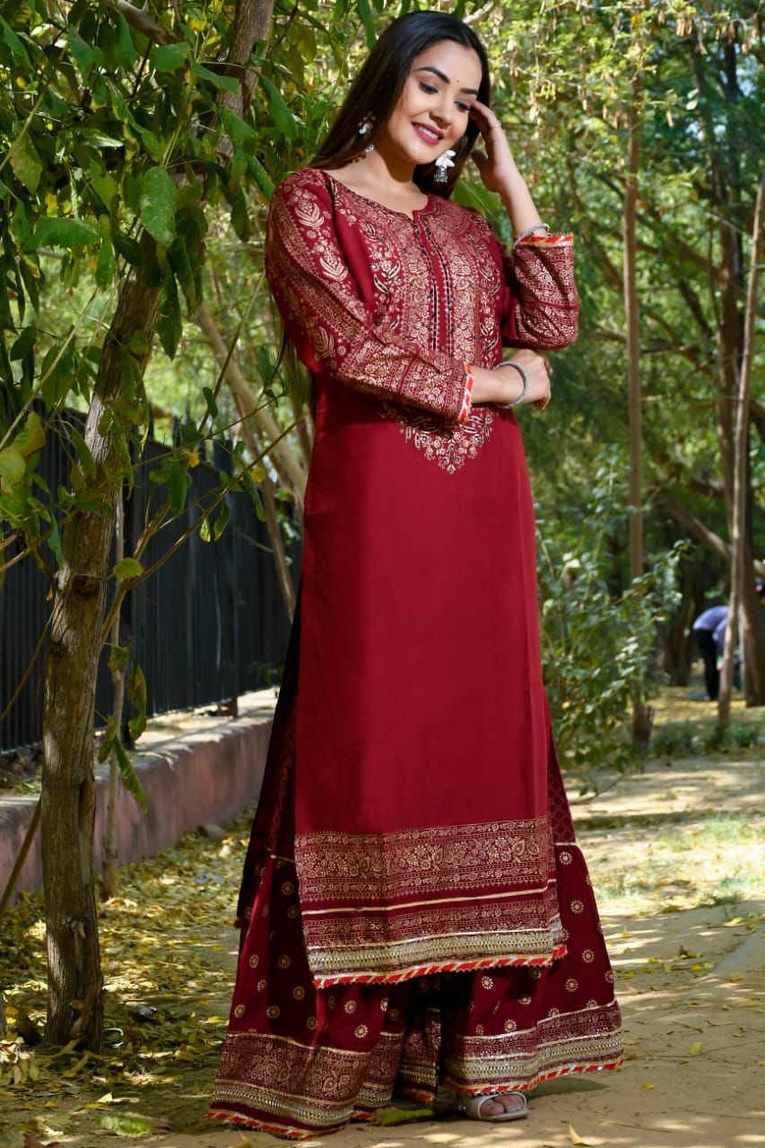 Ethnic Handwork Kurta Sharara Sets for Women-SHKS1139