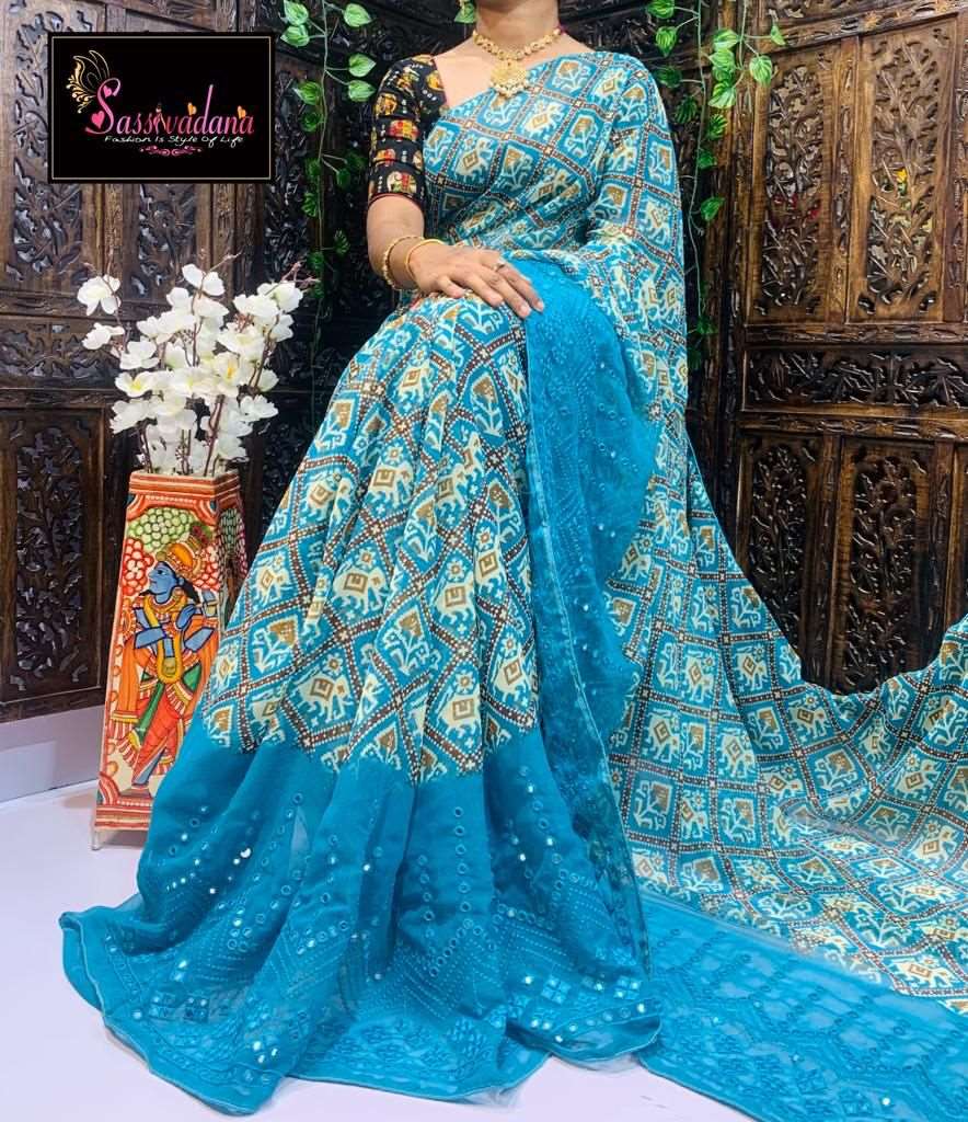 Beautiful Patola Print Georgette Saree Collections -SH0631