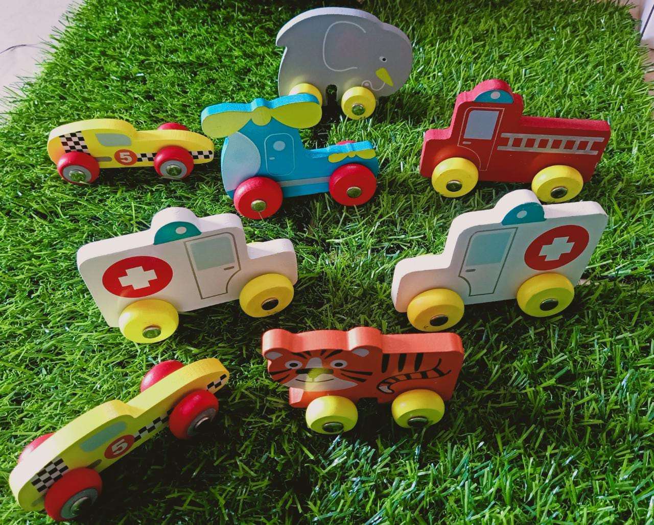 Coloured Wooden Vehicle Set Push Toy for Kids-SHTM1006