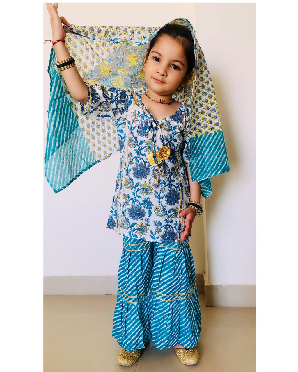 Kurti Sharara Dupatta Set for Girls-SHG1069