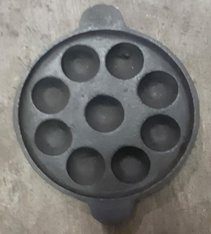 9 Pits Cast Iron Paniyaram Pan with Flat Bottom-SHC1020