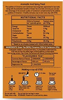 GTEE Green Tea Bags,  Cinnamon & Cardamom , 25 Tea Bags-SHN1001