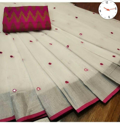 Linen Saree With Full Mirror Work for Women-SH0555