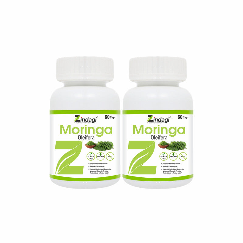 Zindagi Moringa Extract Capsules - Natural Health Supplement - Pure Moringa Leaves Powder Extract (60 Capsules) - SHTZ1017