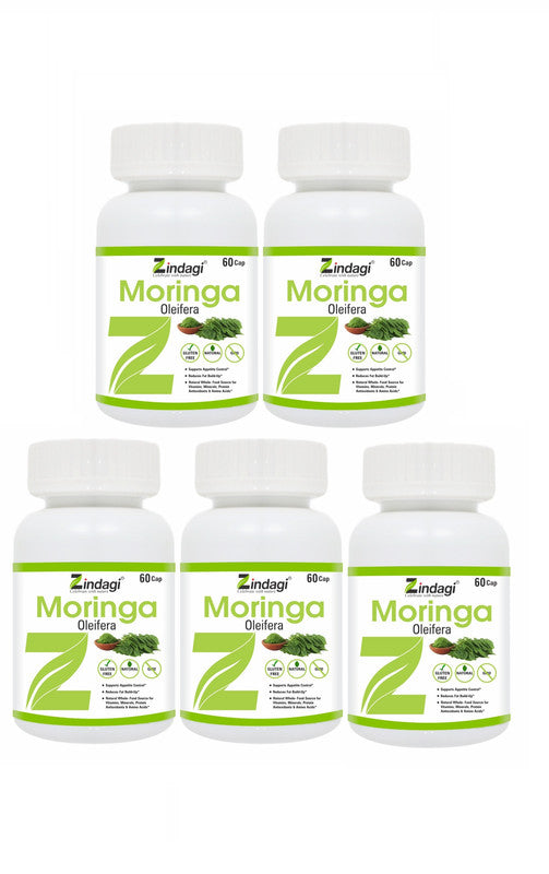 Zindagi Moringa Extract Capsules - Natural Health Supplement - Pure Moringa Leaves Powder Extract (60 Capsules) - SHTZ1017