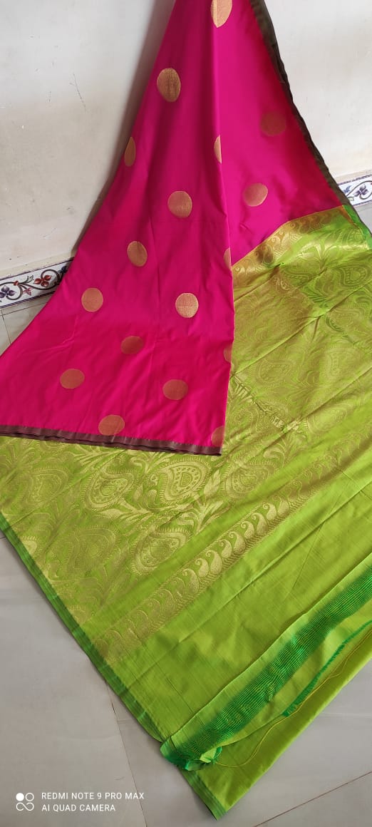 Lime Green Kuppadam Silk Cotton Saree With Zari Buttas Pattern - Sri Arya  Silks