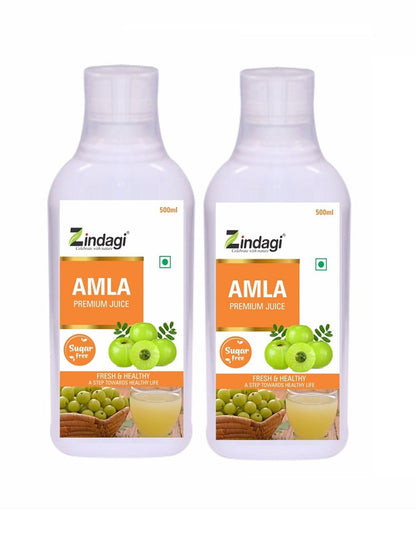 Zindagi Pure Amla Juice - Loaded With Vitamin C - Concentrate & Sugar-Free Energy Drink (500 ML) Pack of 2 - SHTZ1045