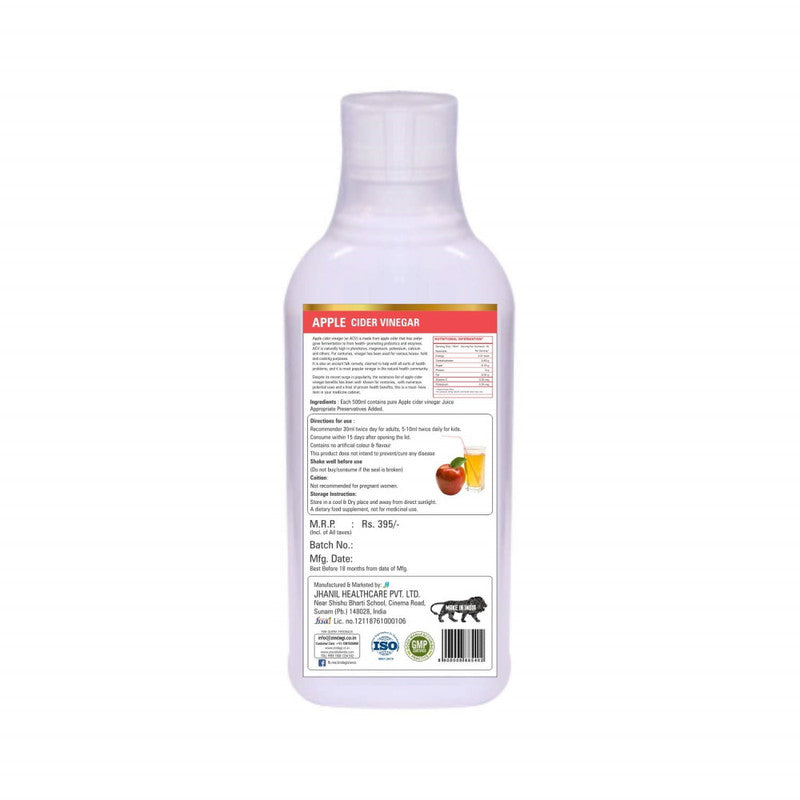 Zindagi Apple Cider Vinegar - Raw, Unfiltered And Undiluted - 100% Pure Vinegar(500 Ml)  - SHTZ1048