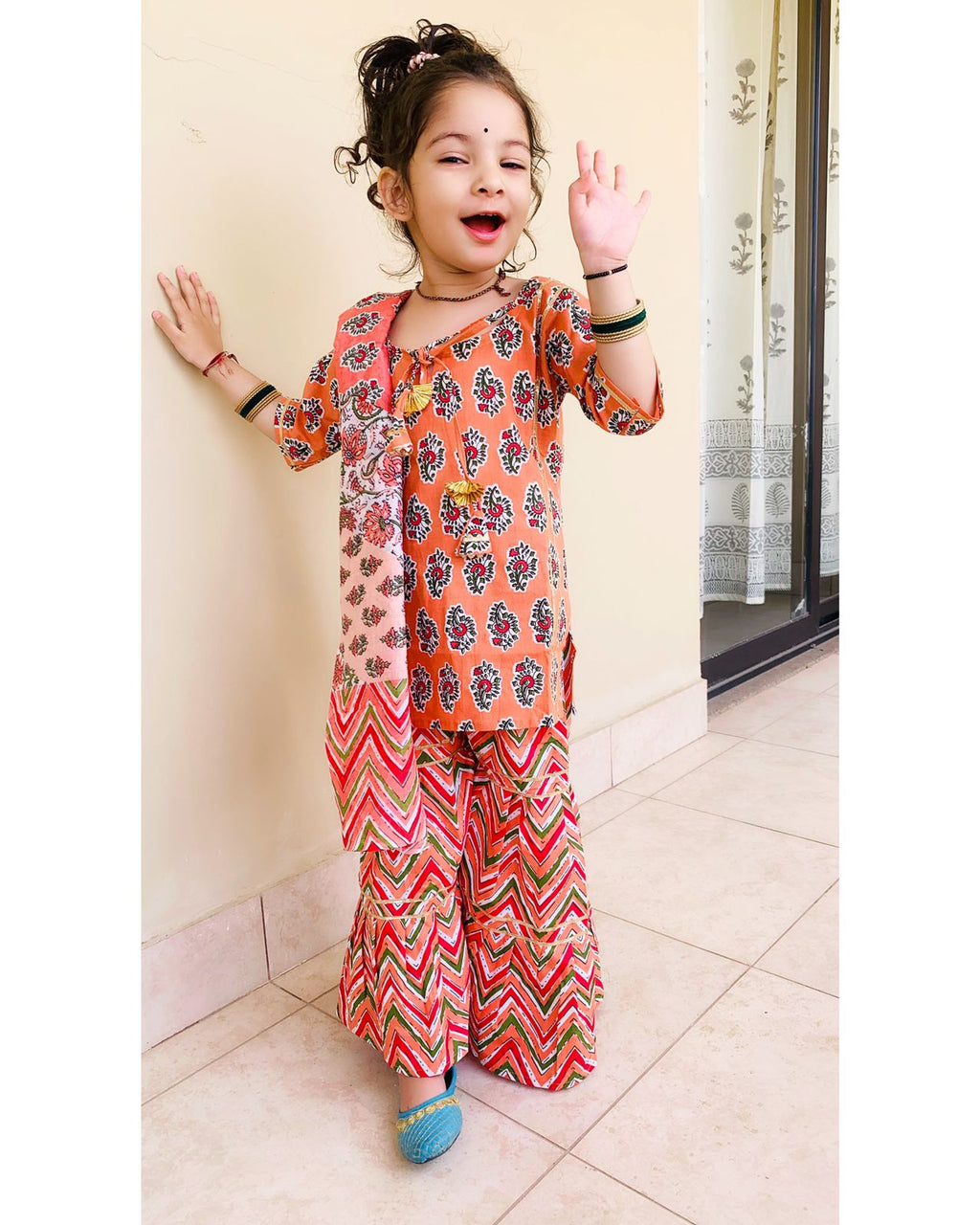 Kurti Sharara Dupatta Set for Girls-SHG1069