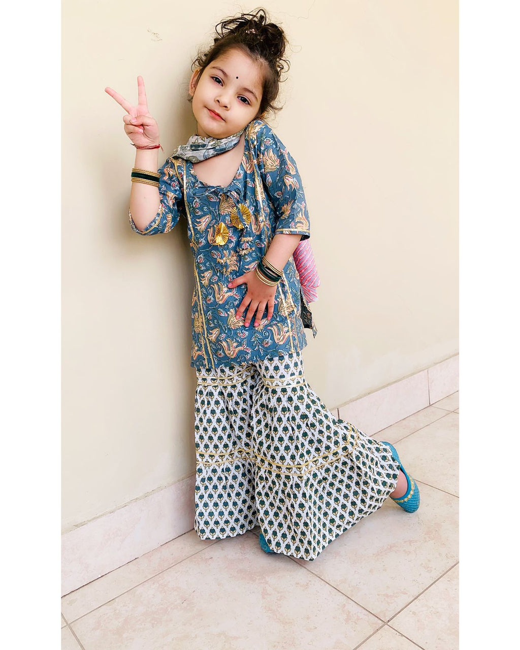 Kurti Sharara Dupatta Set for Girls-SHG1069