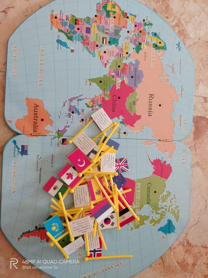 Wooden World Map with flags for Kids-SHTM1085