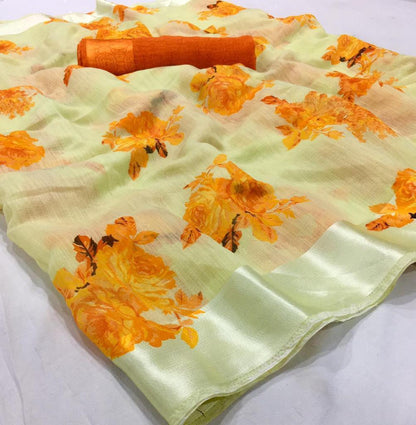 Linen Printed Cotton Sarees-SH0579